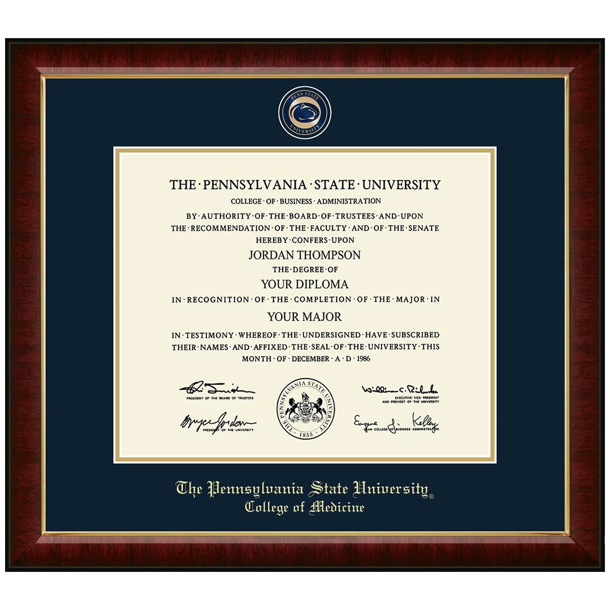 #142 Diploma Frame Penn State College of Medicine Masterpiece Medallion Murano (Cherry)